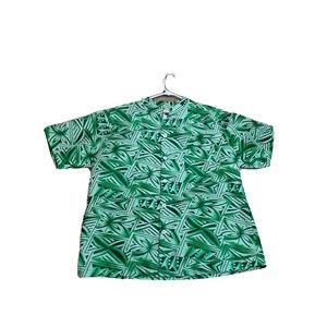 Vintage Hawaiian/Tropical Shirt Green and White, 2xl Tiki